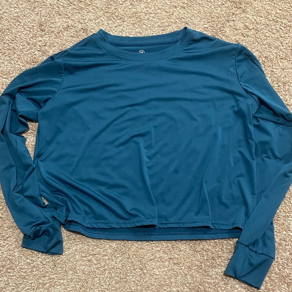 Loose fit cropped teal long sleeve